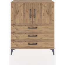 Arges Şifonyer 2 Raflı 3 Çekmeceli 2 Kapaklı 88X30X106 Çam-Çam