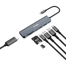 CHUB007-P 7in1 Windows & Mac 100W Hızlı Şarj - Type-C To 4K HDMI *1x Usb-C 100W Pd *1x Usb-C Data *1x USB 3.0 5gbps *1x USB 2.0 480 Mbps *2x Tf/sd Card 7in1 Çevirici Hub Çoklayıcı