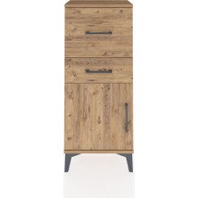 Arges Komodin Tek Raflı 2 Çekmeceli Tek Kapaklı 44X30X106 Çam-Çam