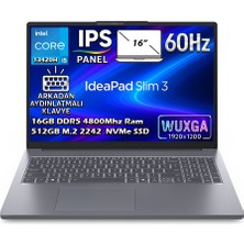 Lenovo Ideapad Slim 3 16IRH10 Intel Core i5-13420H 40GB 1TB SSD 16" WUXGA (1920X1200) IPS Panel Freedos Taşınabilir Dizüstü Bilgisayar 83K20073TR