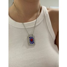 Çelik Zirkon Taşlı Kalp Plaka Kolye