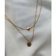 Kadın Harf ve Kalp Detaylı Ikili Kolye