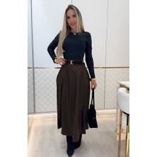 Tiana Kadın Yüksek Belli Maxi Deri Kemersiz Etek