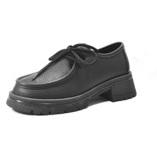 Beety 5547 Hakiki Deri Siyah Bağlı Kalın Taban Casual Kadın Ayakkabı