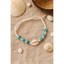 Turkuaz Taşlı Deniz Kabuğu Makrome Bileklik – El Yapımı Ayarlanabilir