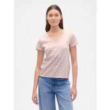 Gap Kadın Açık Pembe V Yaka Grafik T-Shirt