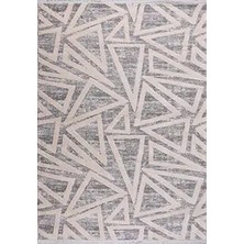 Aren Halı Tufolo Modern Gri Krem Geometrik Desenli Polyester Makine Halısı