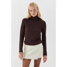 Balıkçı Yaka Uzun Kollu Body Kahverengi