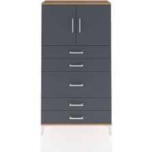 Arges Dolap 2 Raflı 5 Çekmeceli 2 Kapaklı 88X30X163 Çam-Antrasit