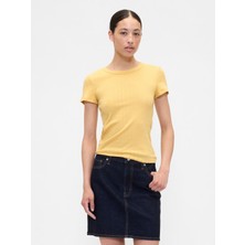 Gap Kadın Sarı Pointelle Crewneck T-Shirt