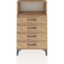 Arges Komodin Tek Raflı 4 Çekmeceli 60X30X106 Çam-Çam