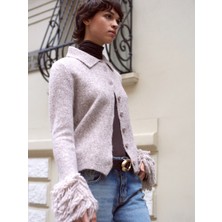 60992 Kolu Püsküllü Triko Hırka-Vizon M.