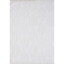 Aren Halı Busseto Geometrik Beyaz Polyester Kaydırmaz Taban Makine Halısı
