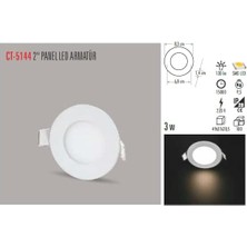 CT-5144-G Panel LED Slim Yuvarlak Spot 3 W 3000K Gun Işığı Beyaz Gövde
