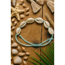 Doğal Deniz Kabuklu Turkuaz Ipli Yazlık Bileklik – El Yapımı Ayarlanabilir