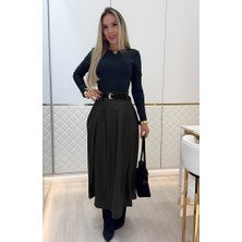 Arben Boutique Kadın Yüksek Belli Maxi Deri Kemersiz Etek