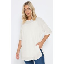 Büyük Beden Bisiklet Yaka Kısa Kollu Yanları Yırtmaçlı Astarlı Bluz 303434