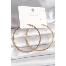 Bfs Pirinç Gold Renk Zirkon Taşlı Halka Model Kadın Küpe