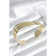 Eğik Şerit Model Gold Renk Pirinç Kadın Bileklik - EBJ251010W38191