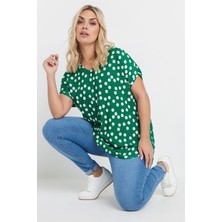 Büyük Beden V Yaka Kısa Kollu Puantiyeli T-Shirt 303956