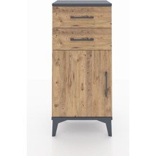 Arges Komodin Tek Raflı 2 Çekmeceli Tek Kapaklı 44X30X96 Antrasit-Çam