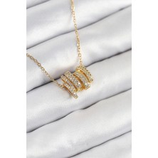 Bfs 316L Çelik Zirkon Taşlı Sarmal Model Gold Renk Kadın Kolye