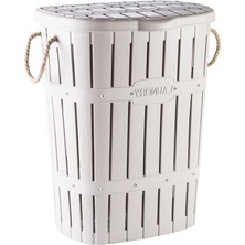 Plastik Bambu Halatlı Kirli Çamaşır Sepeti Beyaz