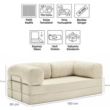 Evessan 90X180 Kanepe - Fitilli Kadife Yıkanır Silinir Pratik Yer Yatağı 90X180CM