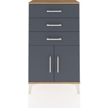 Arges Komodin Tek Raflı 3 Çekmeceli 2 Kapaklı 60X30X106 Çam-Antrasit