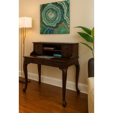 Wooding Mobilya 120 cm 5 Çekmeceli Masif Koyu Ceviz Raflı Çalışma Masası