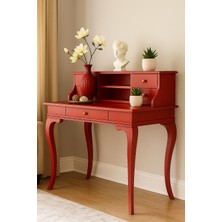 Wooding Mobilya 120 cm 5 Çekmeceli Masif Kırmızı Raflı Çalışma Masası