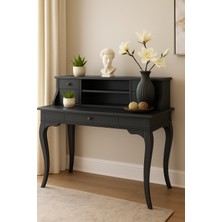 Wooding Mobilya 120 cm 5 Çekmeceli Masif Antrasit Raflı Çalışma Masası