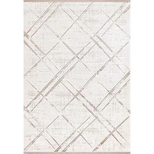 Aren Halı Sterpeto Geometrik Krem Triko Akrilik Pamuk Atkılı Makine Halısı