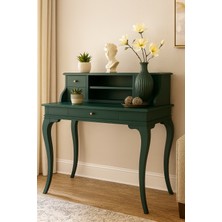 Wooding Mobilya 120 cm 5 Çekmeceli Masif Yeşil Raflı Çalışma Masası