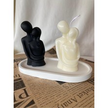 Kadın Erkek  Çift  Mum ve Biblo + Organizer Dekoratif Tabaklı Set  ( 3 Parça )