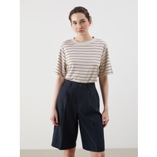 Lc Waikiki Yeni Sezon Bisiklet Yaka Çizgili Oversize Kadın Tişört