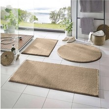3'lü Peluş Banyo Halısı Takımı Vizon 50X90, 50X60, 50X50 (Yuvarlak)