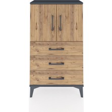 Arges Komodin 2 Raflı 3 Çekmeceli 2 Kapaklı 60X30X106 Antrasit-Çam