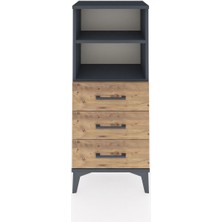 Arges Komodin 2 Raflı 3 Çekmeceli 44X30X106 Antrasit-Çam