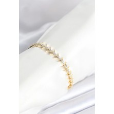 Bfs Pirinç Gold Renk Balık Sırtı Model Zirkon Taşlı Kadın Bileklik