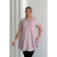 Büyük Beden Bisiklet Yaka Kısa Kollu Fitilli Kırçıllı Bluz 101-29