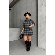 Büyük Beden Bisiklet Yaka Yarım Kollu Cepli Desenli Elbise 301506