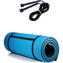 Pilates ve Yoga Seti Mavi 10MM Pilates Minderi & Mat'ı Siyah Atlama Ipi 2'li