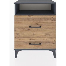 Arges Komodin Tek Raflı 2 Çekmeceli 60X30X80 Antrasit-Çam