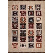 Aren Halı Brigida Geometrik Bej Akrilik Kaydırmaz Taban Makine Halısı