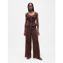 Gap Kadın Kahverengi Mid Rise Ultrasoft Baggy Jean Pantolon