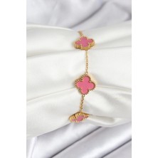 Bfs 316L Çelik Gold Zincir Pembe Yonca Renk Bileklik