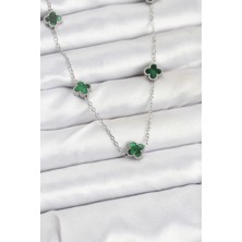 Bfs 316L Çelik Zincir Gümüş Renk Yeşil Baby Boy Yonca Kadın Kolye