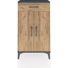 Arges Komodin 2 Raflı Tek Çekmeceli 2 Kapaklı 60X30X106 Antrasit-Çam