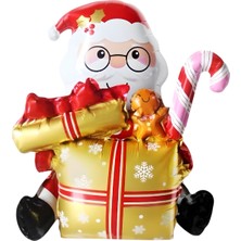 Oturan Gold Hediye Kutulu Noel Baba Yılbaşı Folyo Balon Süsü
